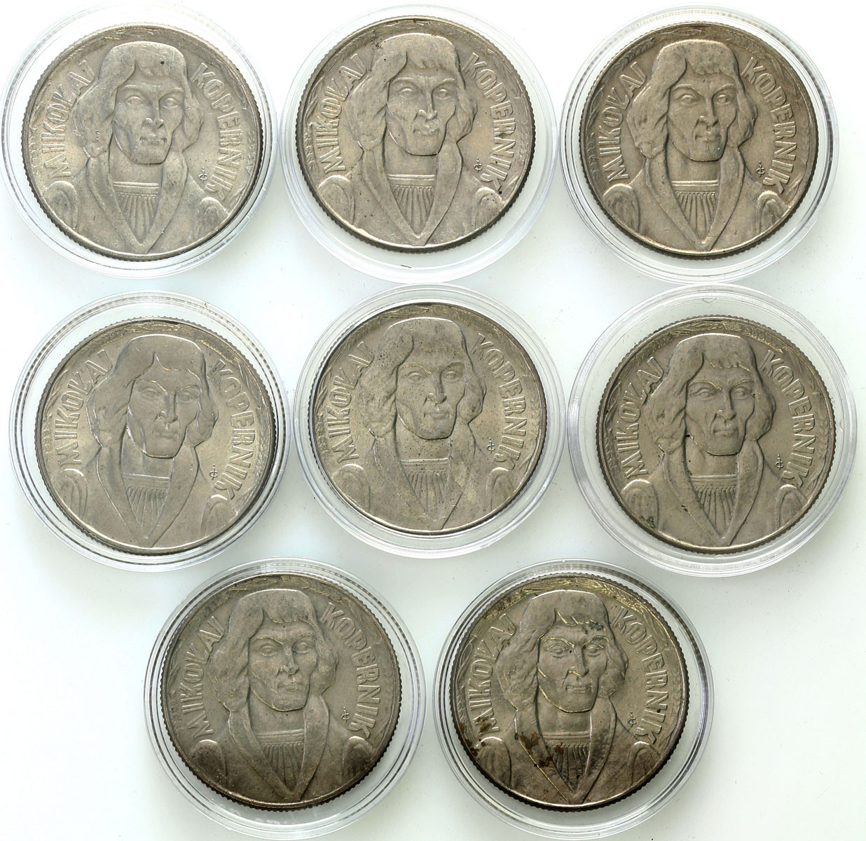PRL. 10 złotych 1959 Kopernik, zestaw 8 monet